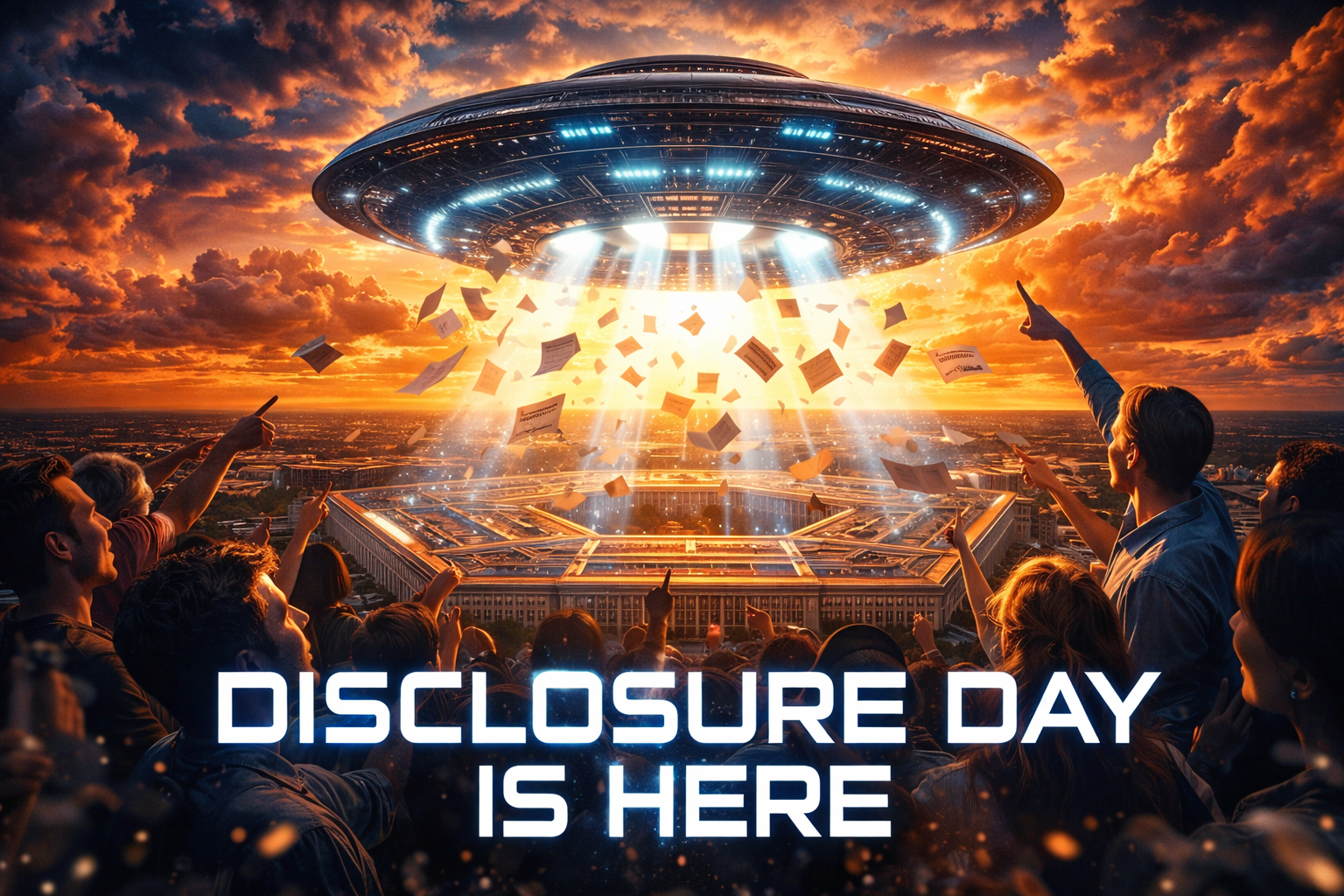 Editorial illustration of the UAP disclosure debate entering the mainstream
